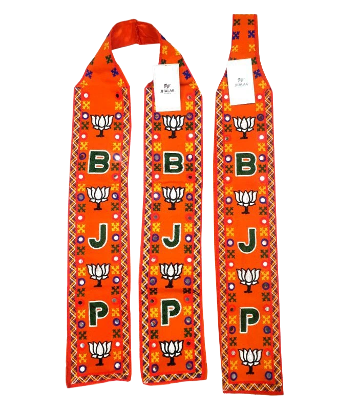 Premium BJP Embroidered Orange Muffler with Lotus Design