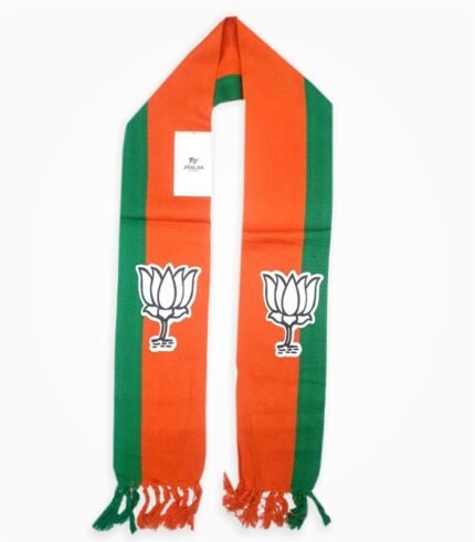 BJP Cotton Tape Muffler with Lotus Symbol – Orange and Green Election Scarf