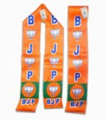 BJP satin muffler with printed lotus symbol and party initials on orange and green base