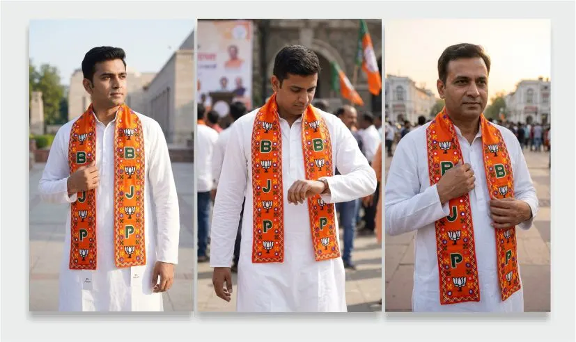 Political Workers wearing BJP Embroidery Scarf by Jhalak Enterprises.