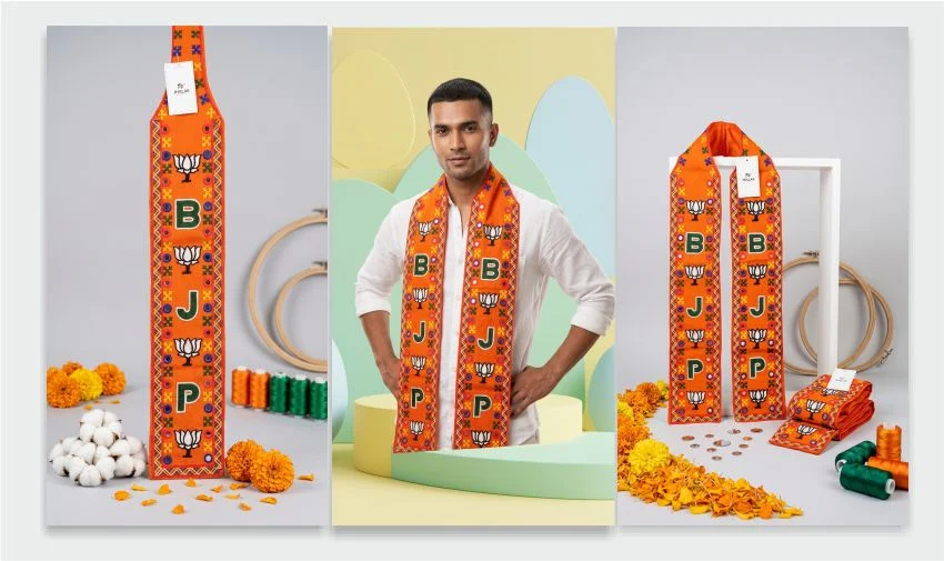 BJP Embroidery Muffler with Lotus Symbol and BJP Lettering by Jhalak Enterprises.