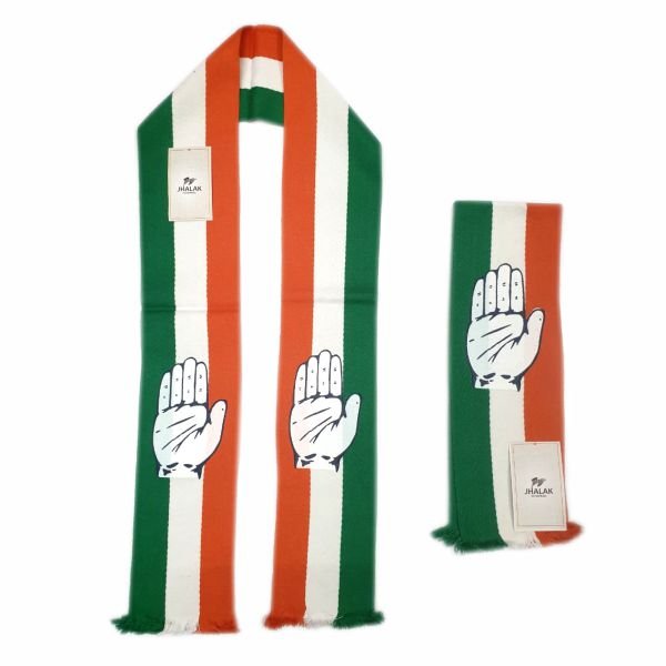 Congress Party muffler with hand symbol in tricolor design, 60 x 5 inch size – Jhalak Enterprises