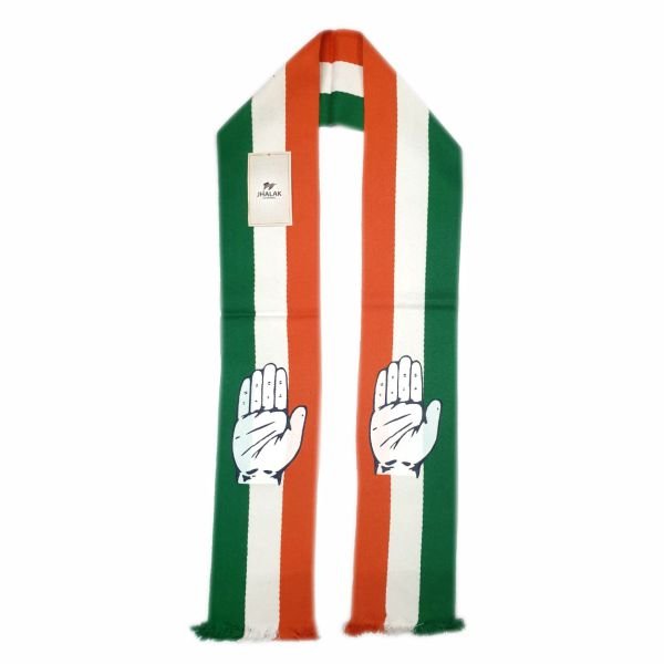 Congress Party muffler with hand symbol in tricolor design, 60 x 5 inch size – Jhalak Enterprises