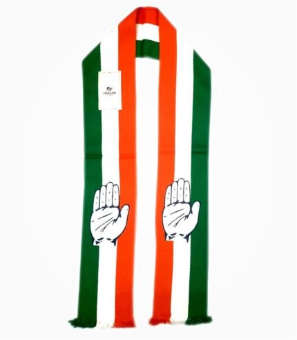 Congress muffler with vertical tricolor design and hand symbol made from durable cotton tape fabric