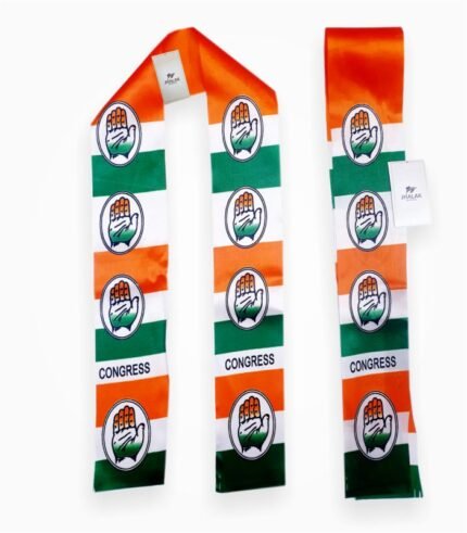 Congress satin patka with tricolor stripes and printed hand symbol
