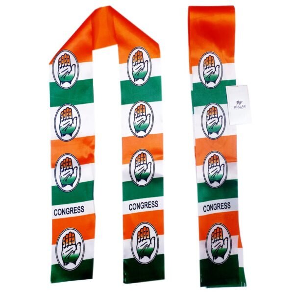 Congress party satin patka with hand symbol, 4.5 inch x 55 inch body flag for rallies