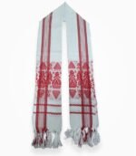 Asami Gamcha with red border front view, traditional Assamese cotton scarf