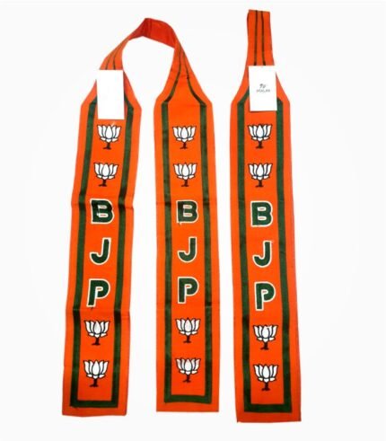 BJP Embroidery Muffler – Orange Cotton Scarf with BJP Text and Lotus Symbol
