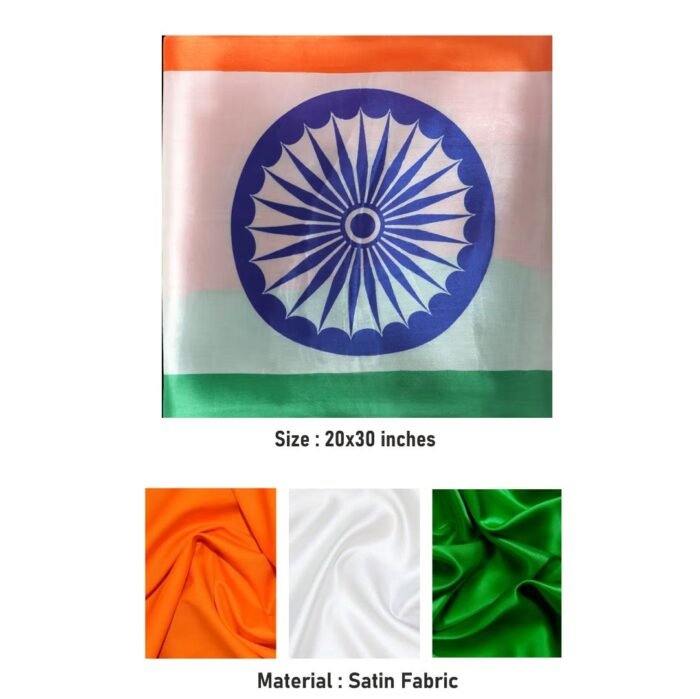 "Satin Indian tricolor flag 20x30 inch used in Har Ghar Tiranga and Tiranga Yatra"