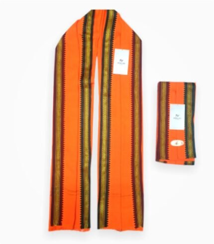 Buy Orange Madrasi Gamcha – Traditional Scarf with Green Golden Border