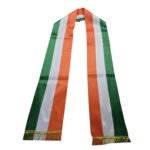 Tiranga Patka – Satin Tricolor Muffler with Golden Lace (Front View)