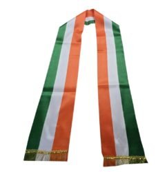 Tiranga Patka – Satin Tricolor Muffler with Golden Lace (Front View)