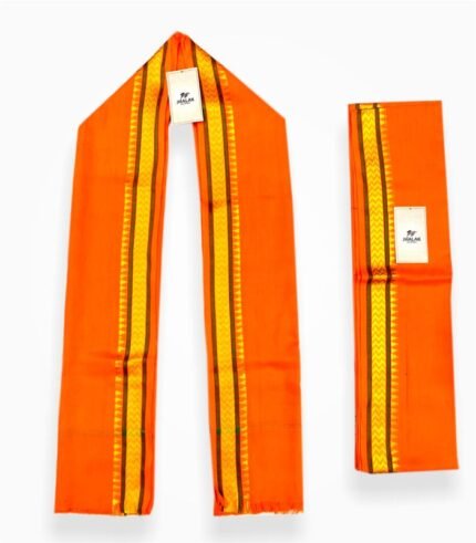 Orange Madrasi Gamcha with Yellow and Golden Border – Traditional Scarf