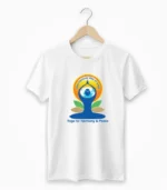 International Day of Yoga T-shirt front view yoga for harmony and peace print white round neck hanger