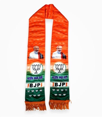 BJP digital print muffler with leader image, lotus symbol, and party name