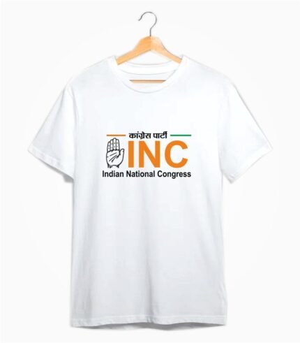 White Congress T-Shirt with round neck and party hand symbol – suitable for election campaigns