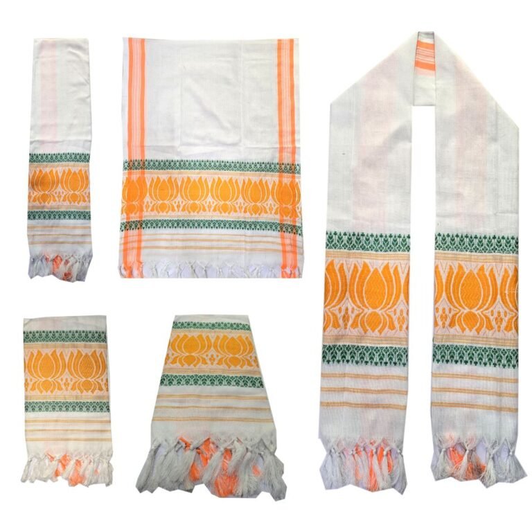 Assami Gamcha with Orange Lotus Design