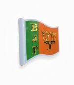 Side angle of BJP plastic car flag showing wavy shape and acrylic details