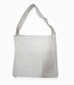 Back view of plain off-white canvas shoulder bag, 15x15 inch