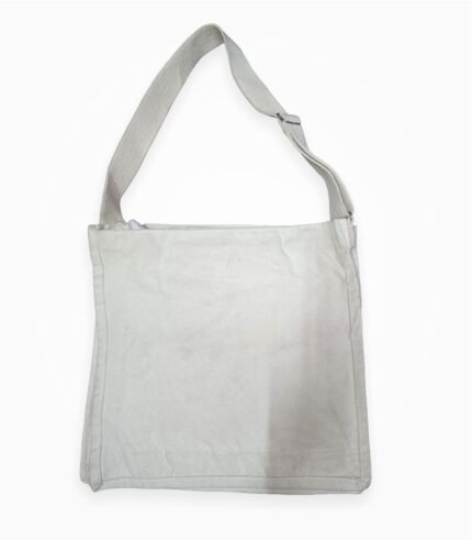 Back view of plain off-white canvas shoulder bag, 15x15 inch