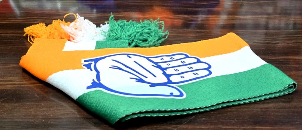 Congress tricolor muffler with hand symbol for rallies and campaign events