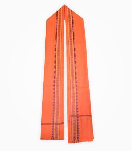 Orange cotton gamcha with traditional woven border – 30x72 inch