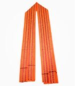 Orange cotton gamcha with traditional sanskar border, fully opened