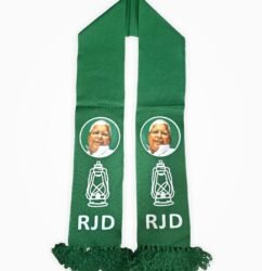 RJD muffler scarf, green color, with Lalu Prasad Yadav's photo and lantern symbol