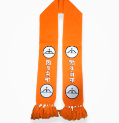 "Shiv Sena scarf with bow and arrow symbol and Shiv Sena text"