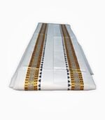 White gamcha with silver-gold & dark green design – front folded view