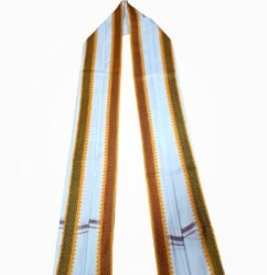 White Sanskar Gamcha with Orange and Green Traditional Border