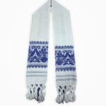 Buy Assamese Blue Border Gamcha – Traditional Cotton Towel with Floral Design