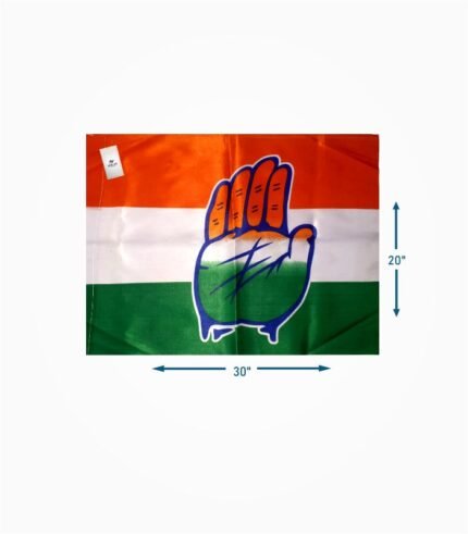 Congress party flag 20x30 inch satin fabric with hand symbol in tricolor background