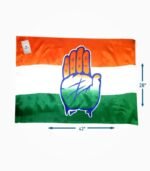 Congress party flag 28x42 inch satin fabric with tricolor design and hand symbol