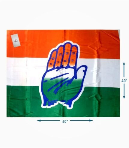 Congress party flag 40x60 inch satin fabric with tricolor and printed hand symbol