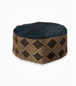 Black Himachali cap with golden box weave pattern on band.