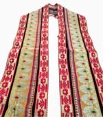 Banarasi Swagat Stole folded with golden zari work and red floral edges