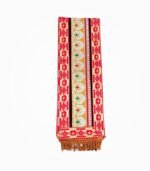 Banarasi Swagat Stole folded with golden zari work and red floral edges