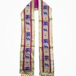 Full-length Jai Shree Ram Phatka pink golden stole with sequin work and embroidery