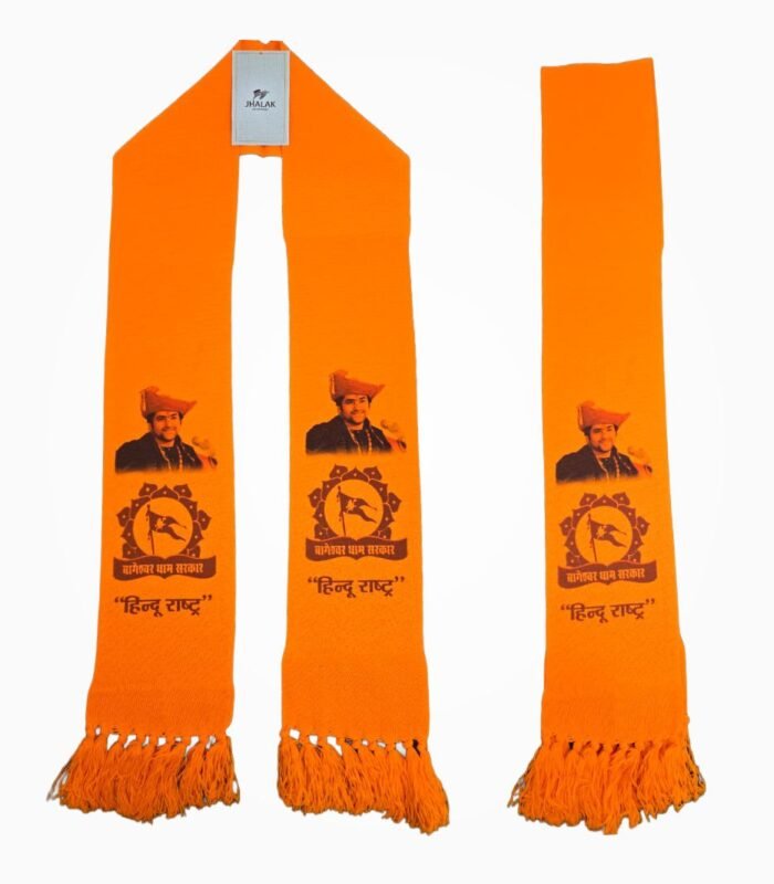 Full-Length Bageshwar Dham Sarkar Orange Muffler – Knitted Stole