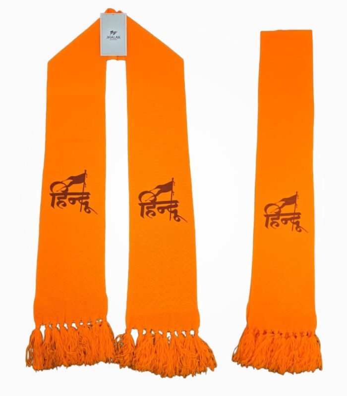 Hindu Orange Muffler Full Length – Fringe End Knitted Stole