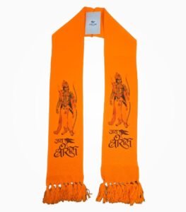 Jai Shree Ram Orange Muffler Front View – Knitted Devotional Stole