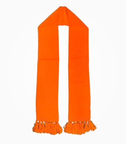 Plain Orange Muffler – Full-Length Knitted Stole with Fringe Ends
