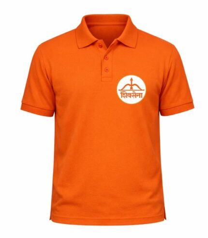 Orange Shiv Sena collared t-shirt front view