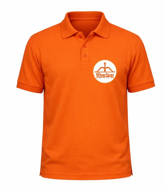 Orange Shiv Sena collared t-shirt front view