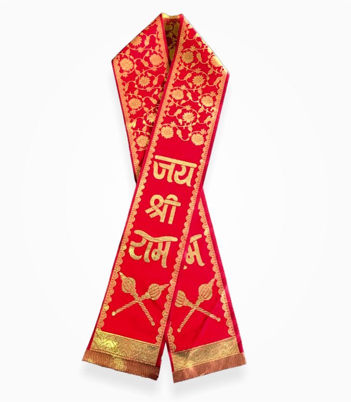 Jai Shree Ram Phatka red stole golden zari print