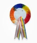 Panchsheel ribbon badge multicolor single layer back view with safety clip