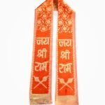 Jai Shri Ram orange phatka stole with golden zari text front view