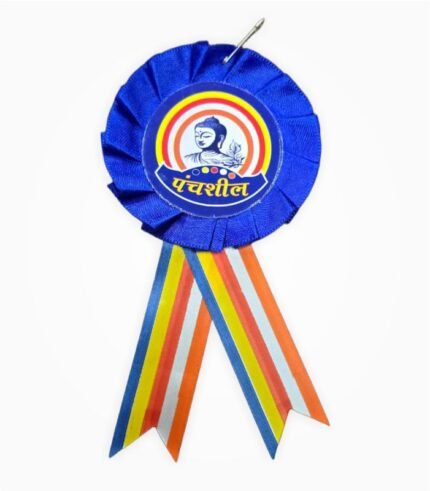 Panchsheel ribbon badge blue single layer with पंचशील Buddha logo