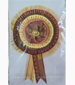 Packed zari ribbon badge purple cream 2 layer satin flower rosette badge in transparent cover